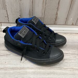 Converse All Star Black Blue Mid Sneakers No Tie Youth Size 3
